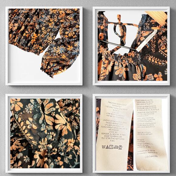 Free People Clarissa Printed Midnight Combo Top M Moody Fairygoth Smocked Boho - Picture 7 of 8